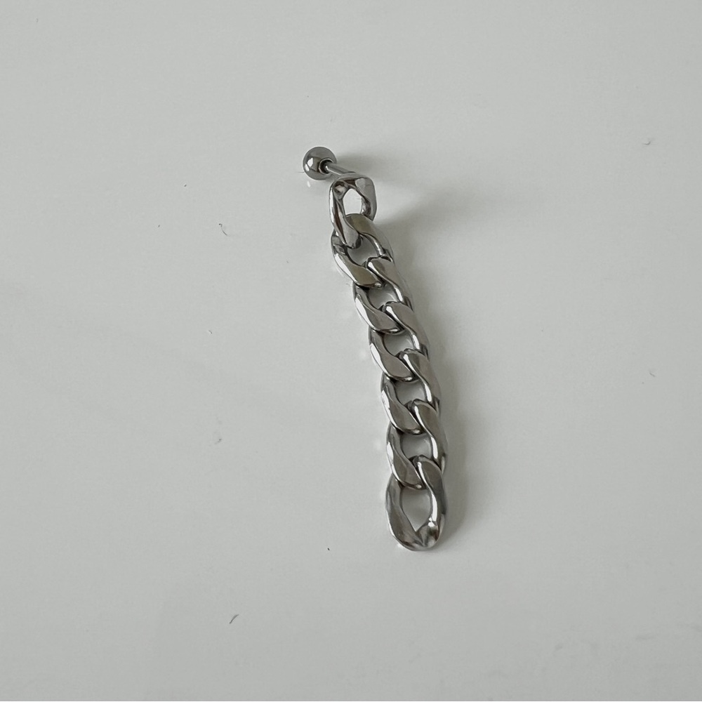 Silver tone chain link earring dangle with ball end